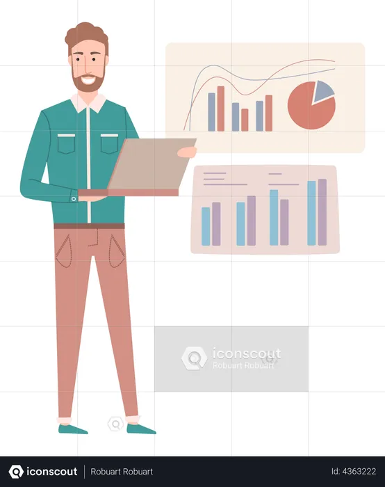 Businessman presenting analytics chart  Illustration