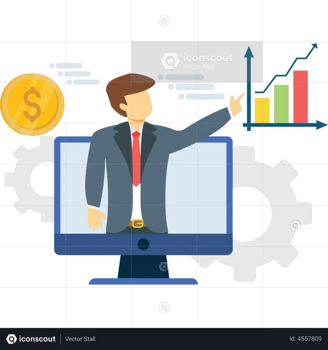 Businessman presenting analytics online  Illustration