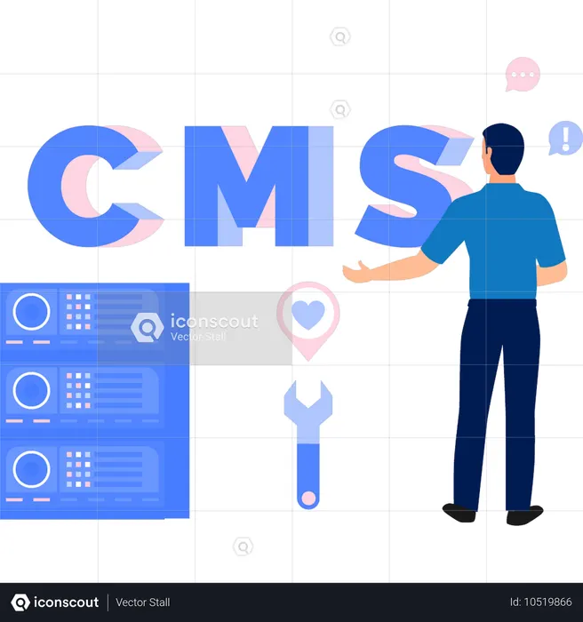 Businessman presenting CMS data and file  Illustration
