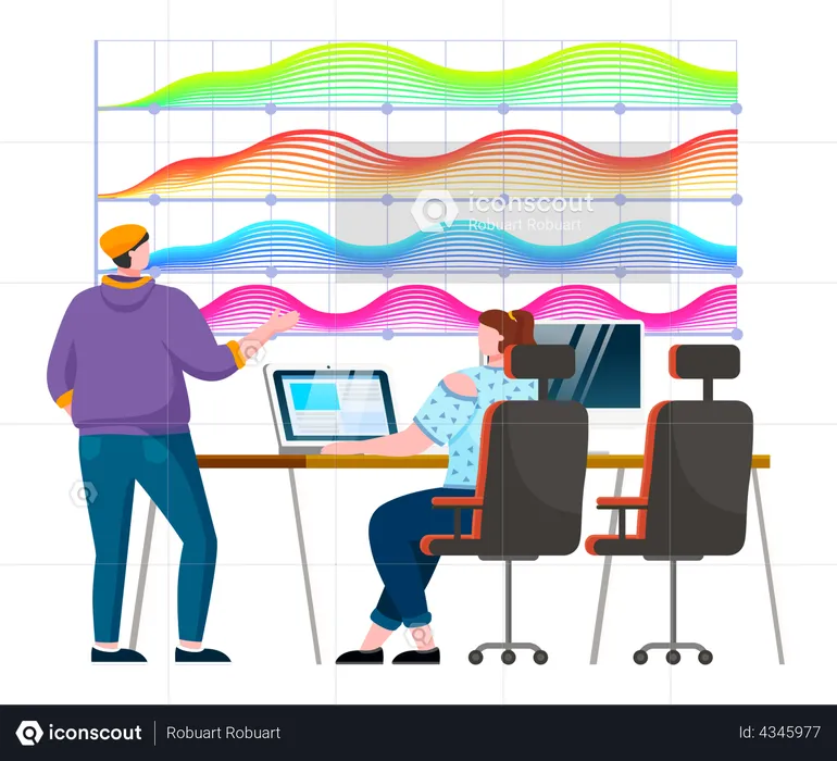 Businessman presenting data analytics chart to fellow employee  Illustration