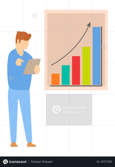 Businessman presenting data analytics graph  Illustration