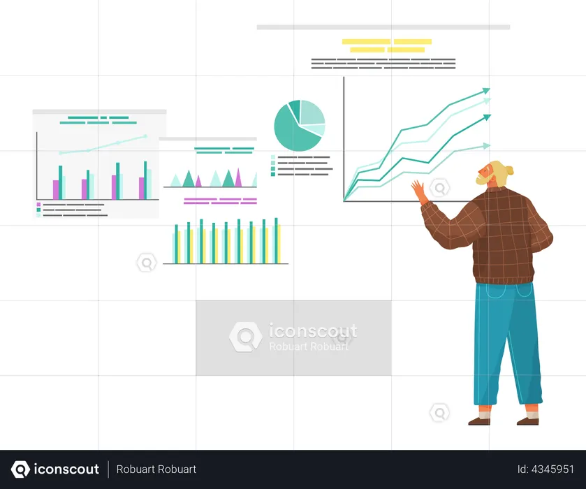Businessman presenting different types on analytics chart  Illustration