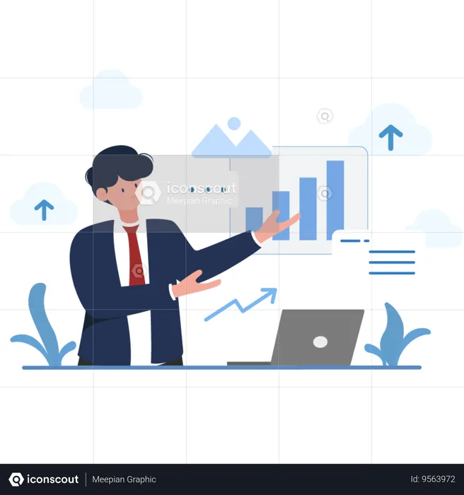 Businessman presenting growth charts and data analysis  Illustration