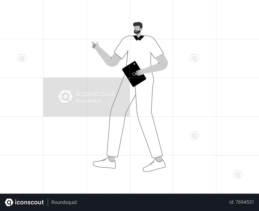 Businessman presenting something and holding report  Illustration