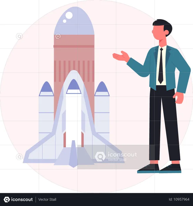 Businessman presenting space exploration  Illustration