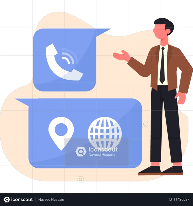 Businessman presenting world telephone location  Illustration