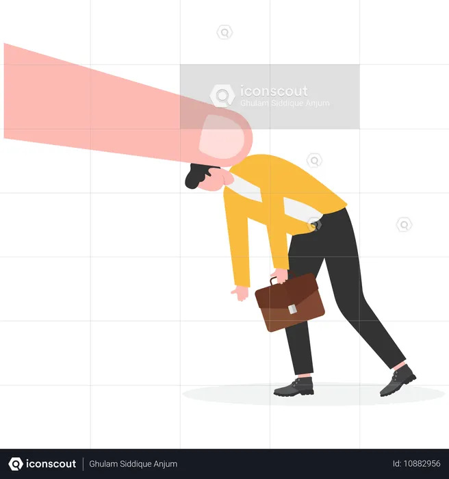 Businessman pressed by a huge index finger  Illustration