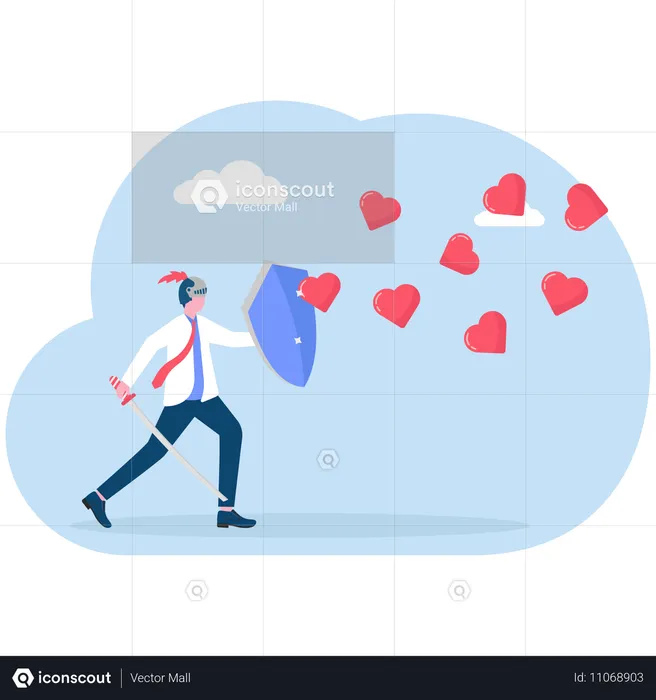 Businessman preventing hearts  Illustration