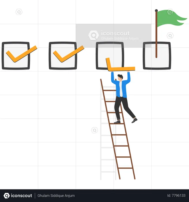 Businessman project manager on completed checkbox to reach goal  Illustration