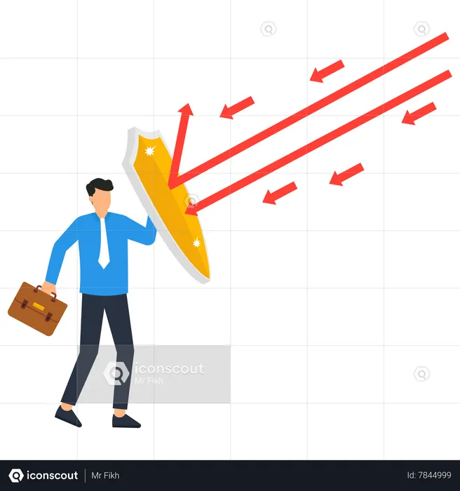 Businessman protecting himself from attacking arrows  Illustration