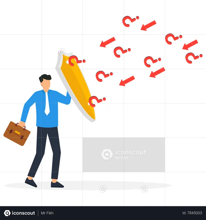 Businessman protecting himself from question marks  Illustration