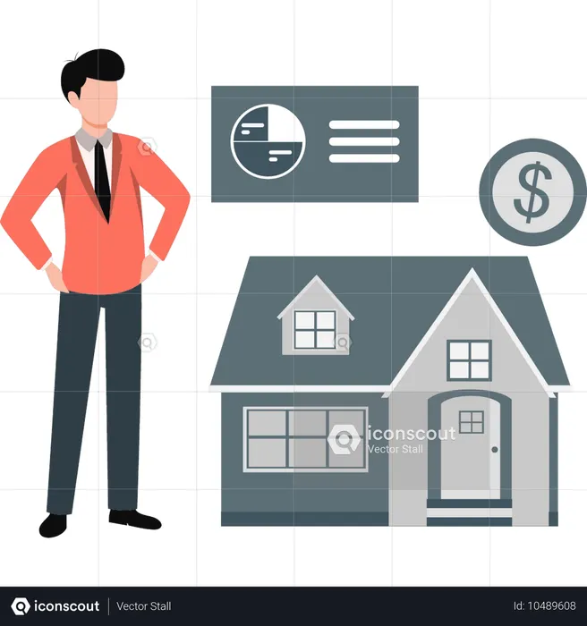 Businessman protecting home against risk  Illustration