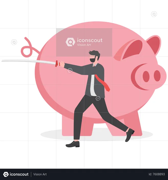 Businessman Protecting Money with sword  Illustration