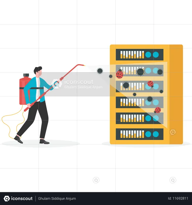 Businessman protecting server from virus  Illustration