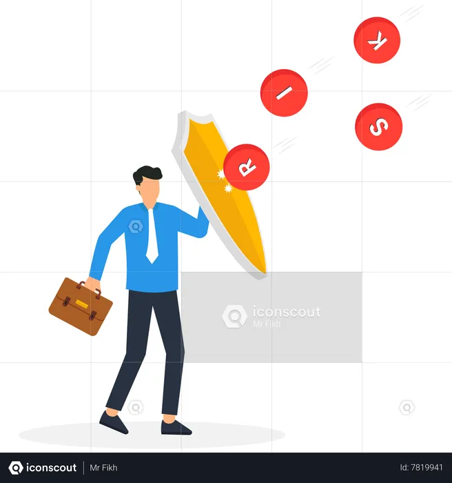 Businessman protection of himself from risk  Illustration