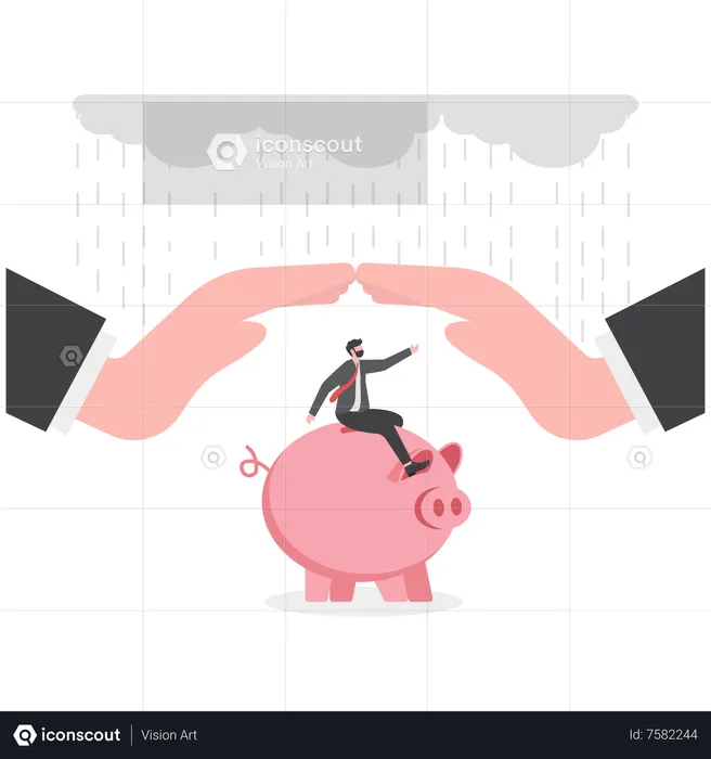 Businessman protects team members from a rainstorm  Illustration