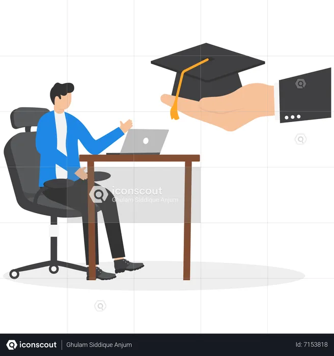 Businessman provides corporate scholarship for further study in the field of work  Illustration