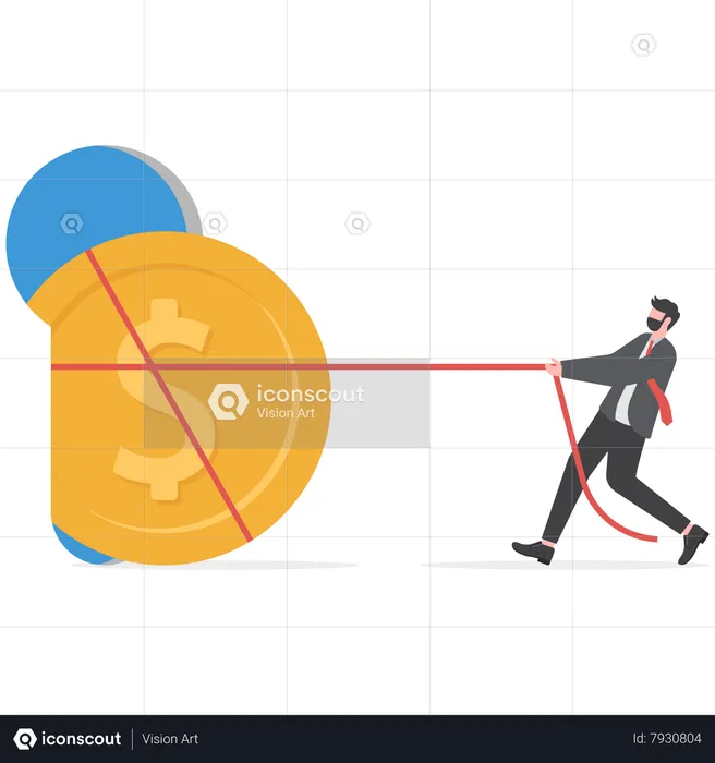 Businessman pulling coins with rope  Illustration