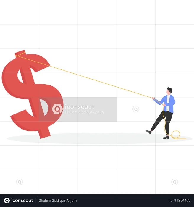 Businessman pulling dollar sign  Illustration