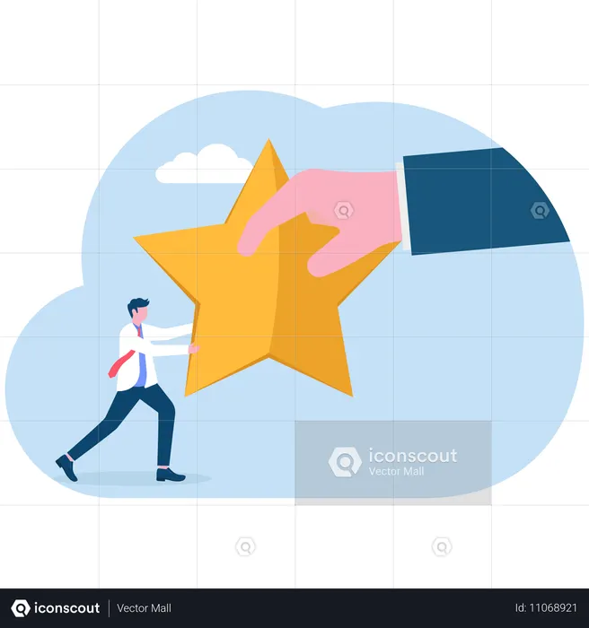 Businessman pulling employee rating  Illustration