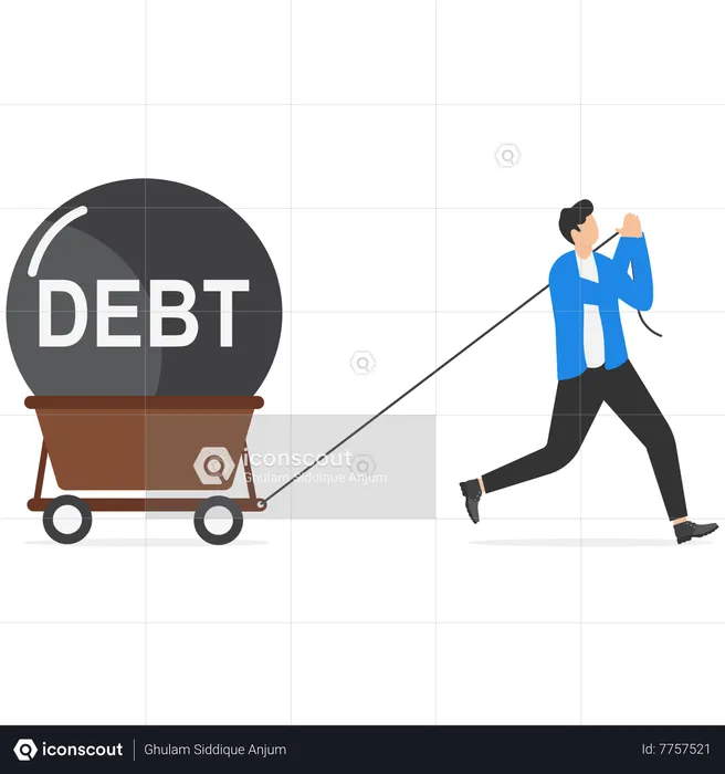 Businessman pulling huge debt  Illustration