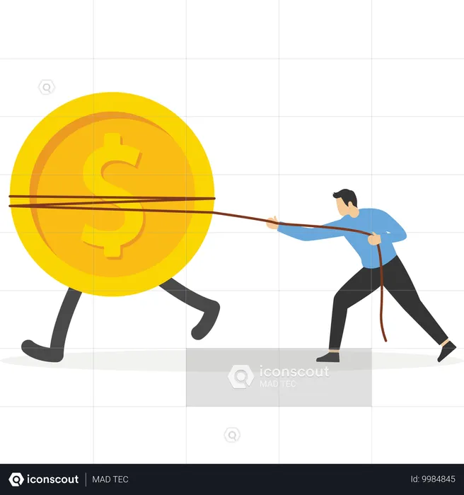 Businessman pulling money under control  Illustration