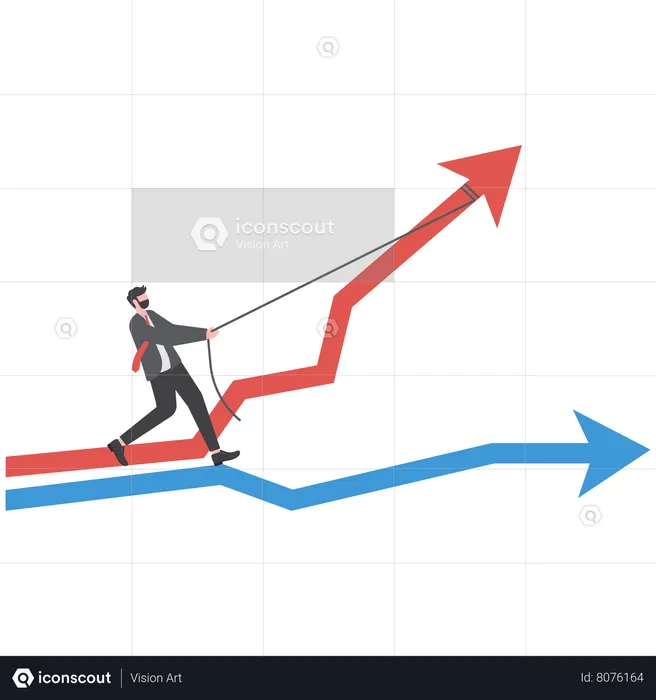 Businessman pulling performance graph rising up with full effort  Illustration