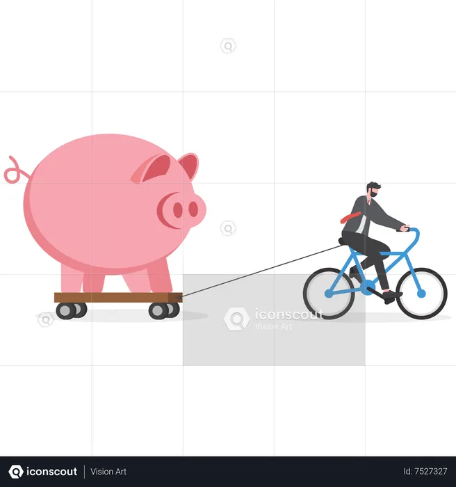 Businessman pulling savings pigs  Illustration