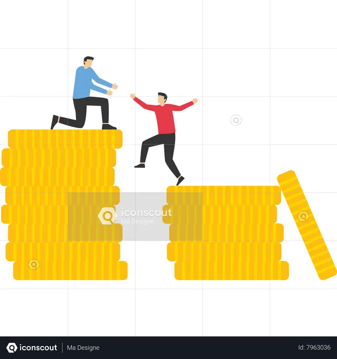 Businessman pulling team partner up stairs  Illustration