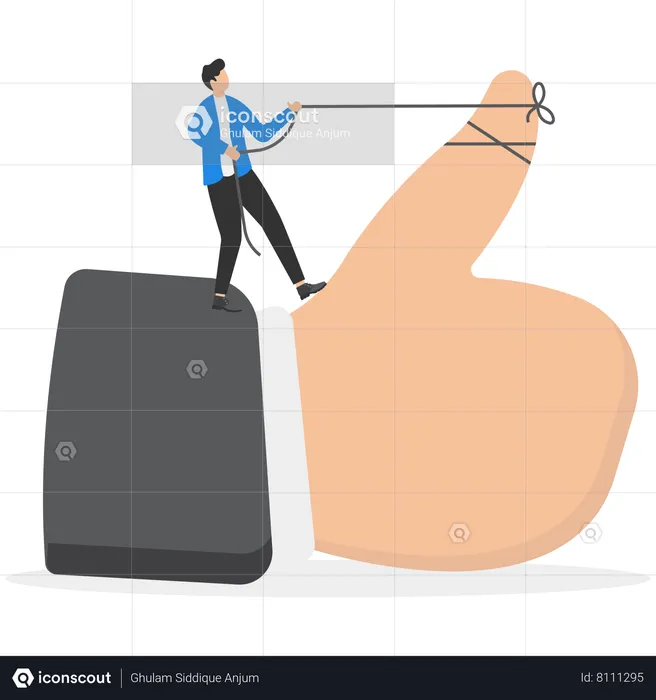 Businessman pulling the rope to raise the thumb up  Illustration