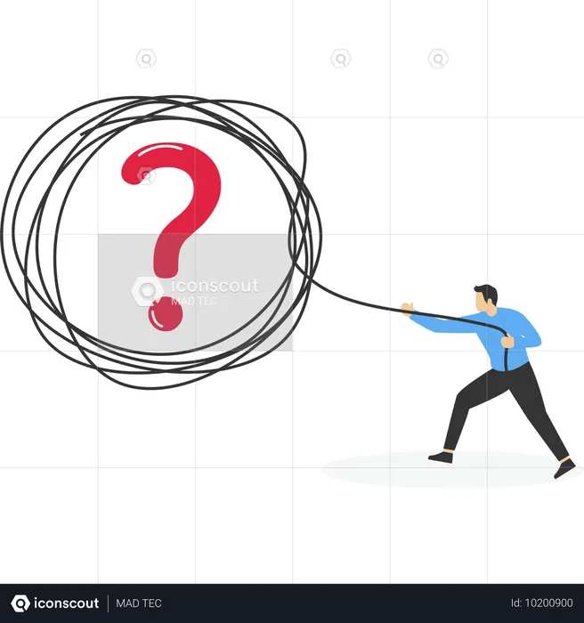 Businessman pulling the rope trying to untie the tangled ropes  Illustration