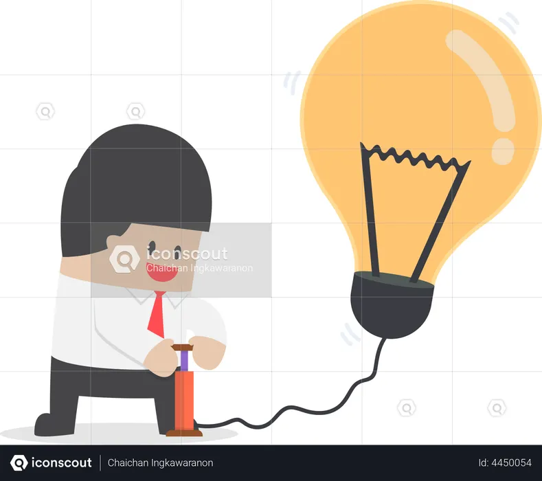 Businessman pumping air into idea balloon  Illustration
