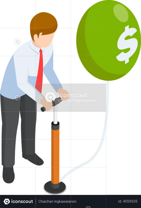 Businessman pumping currency inflation  Illustration