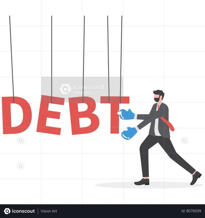 Businessman Punching Big Debt  Illustration