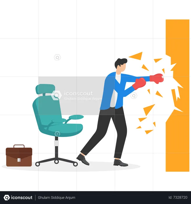 Businessman punching wall of comfort zone  Illustration