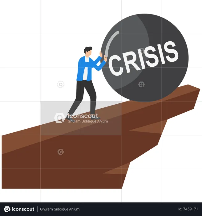 Businessman push crisis of the rock  Illustration