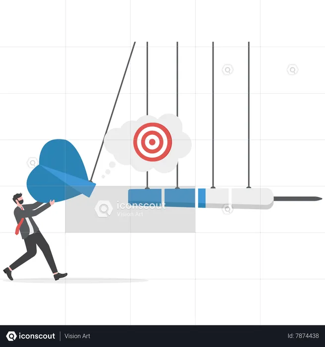 Businessman push dart pendulum to reach target  Illustration
