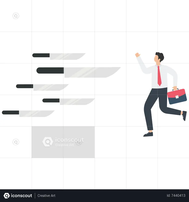 Businessman pushes his companion to block the flying knife  Illustration