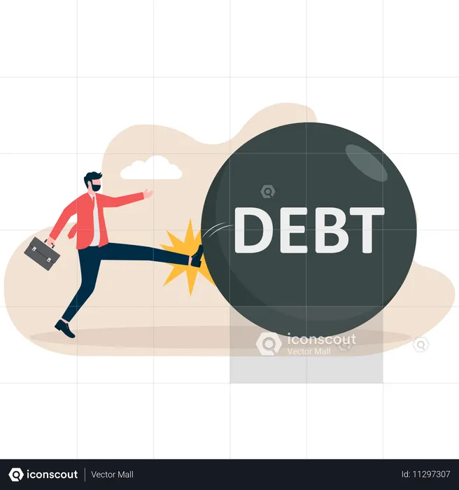 Businessman pushing away debt issues  Illustration