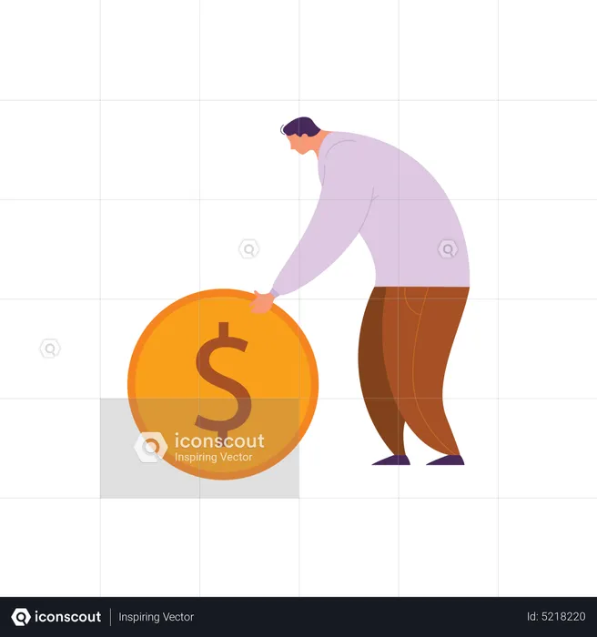 Businessman pushing coin rolling  Illustration