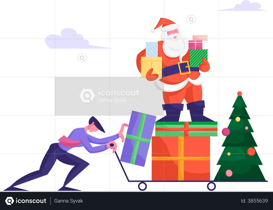 Businessman pushing santa claus cart  Illustration