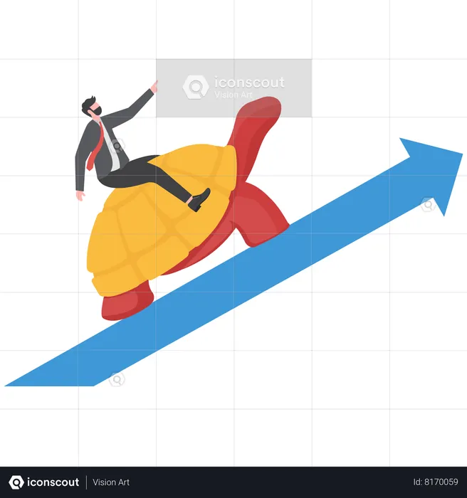 Businessman pushing slow snail with the earth on GDP growing arrow metaphor of world economy  Illustration