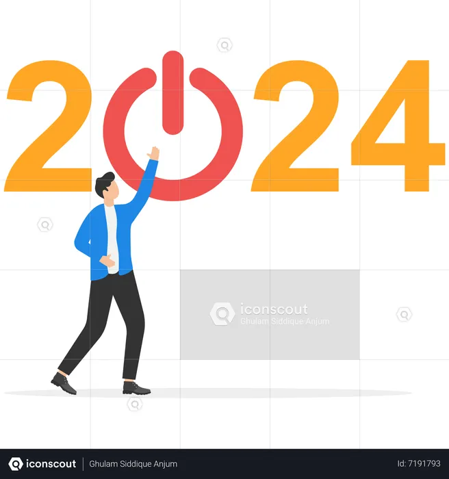 Businessman pushing start button to start up new business in 2023  Illustration