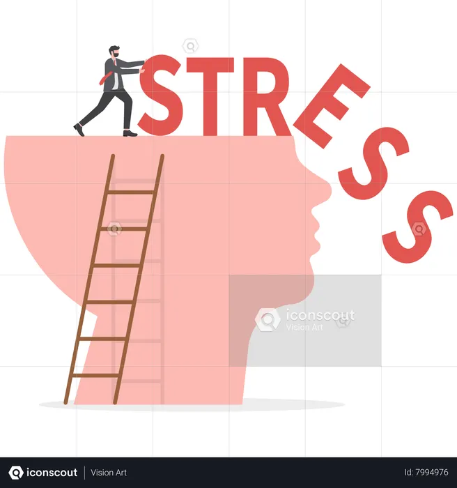Businessman pushing stress word on big head human thinking  Illustration