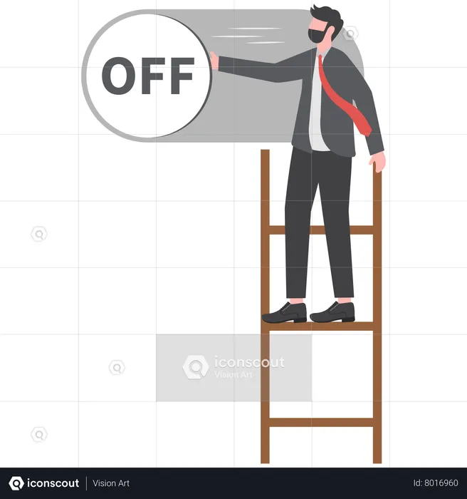 Businessman pushing switch to be off in control panel dashboard  Illustration