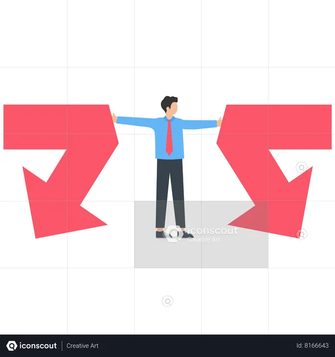 Businessman pushing the arrow with open arms and changing the direction of the arrow  Illustration