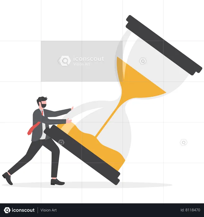 Businessman pushing tilt hourglass  Illustration