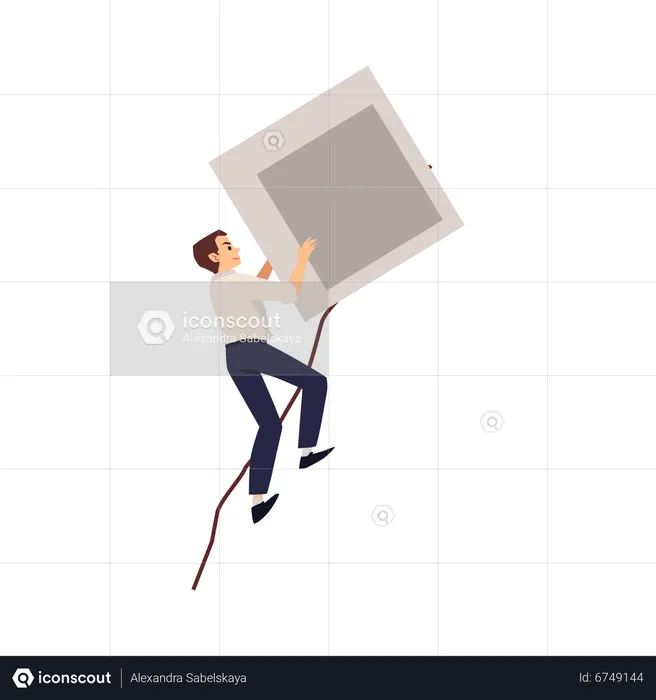 Businessman pushing up heavy stone cube  Illustration