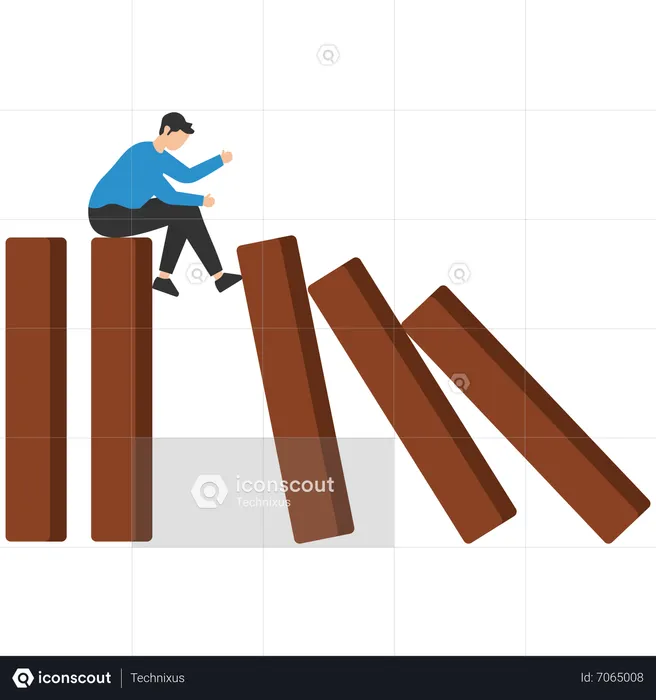 Businessman put nail to protect domino effect collapse  Illustration