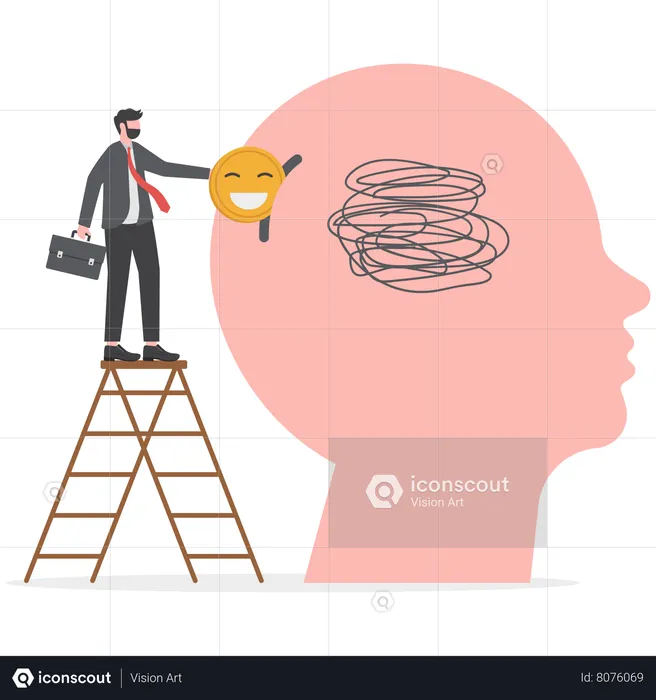 Businessman Put Positive Thinking Signs On Big Head Human  Illustration